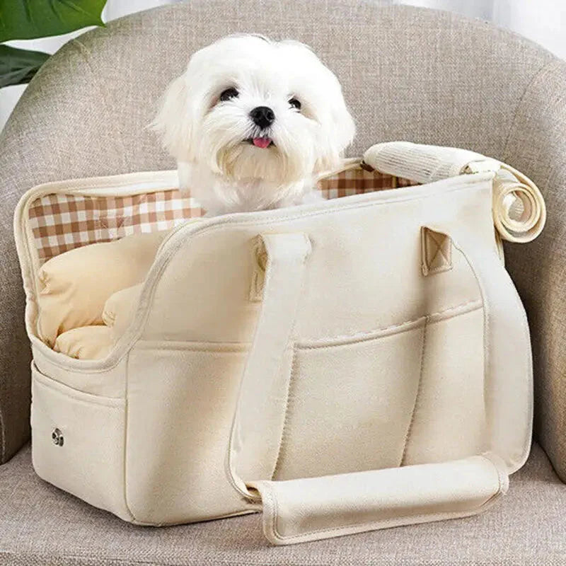Petit chien dans une cage de transport, sac de transport idéal pour les petits animaux pesant jusqu’à 5kg